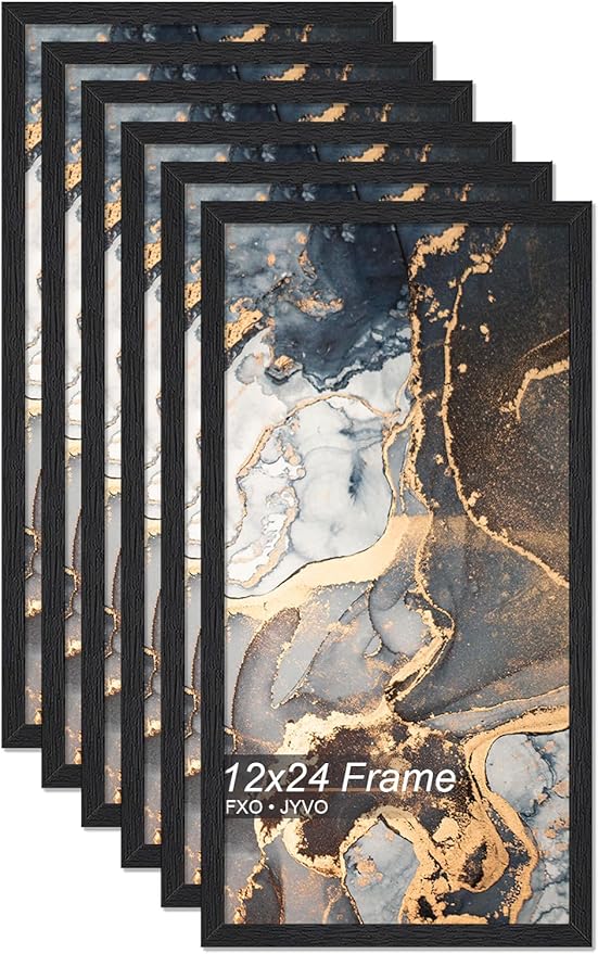 Engineered Wood 12x24 Picture Frame Set of 6, Black Frame for 12 x 24 Inch Picture Poster Photo, Light Weight 12 by 24 Frame with Wood-grain for Wall - 6 Pack/Black/12 x24