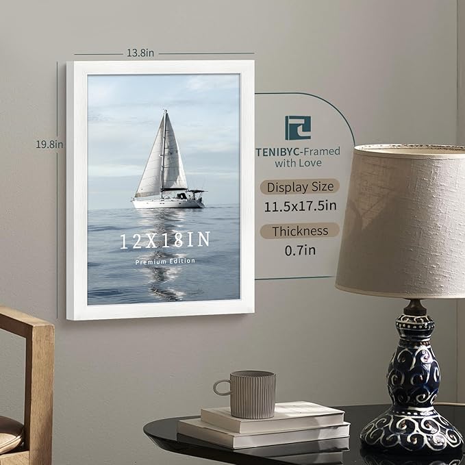 12x18 Poster Frame Set - 3 Pack, Textured White Solid Wood with HD Tempered Glass, Wall Gallery Picture Photo Frame