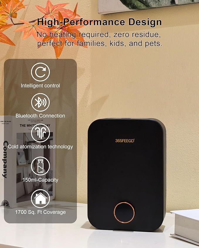 Home Diffuser|150ml Large Capacity Essential Oil Diffuser|Smart Bluetooth Controlled Pure Essential Oil Diffuser|24/7 Customizable Settings (Black)