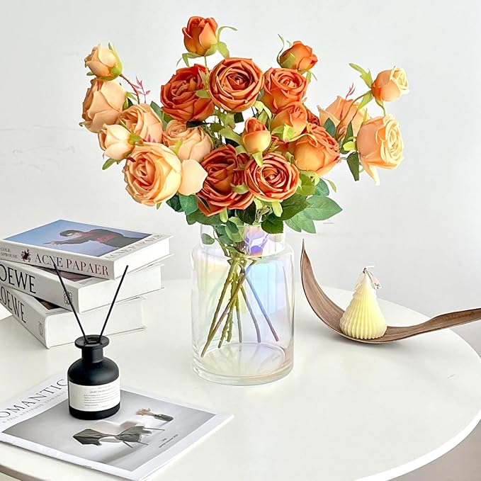 BLOFLO Iridescent Glass Vase, 9 Inch Large Glass Vase for Flowers, Modern Thick Glass Flower Vases for Centerpieces, Decorative Glass Cylinder Hydroponic Vase for Wedding, Home, Office