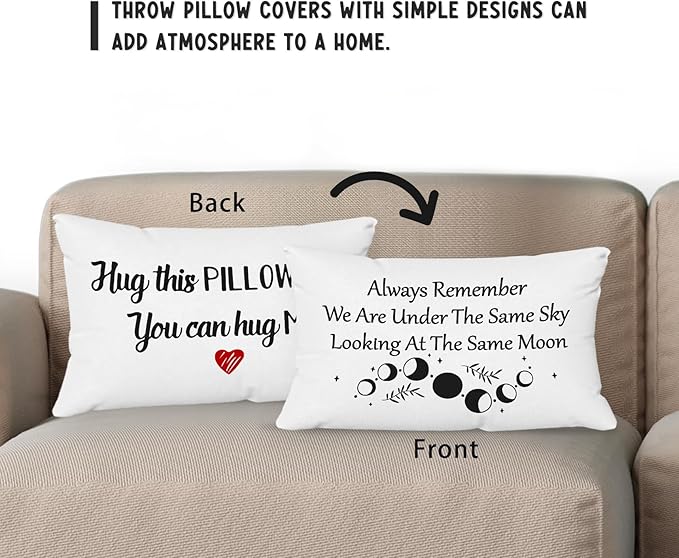 Long Distance Relationship Gifts Always Remember We are Under The Same Sky Reversible Decor Throw Pillow Case Decor for Home Bedroom,12''x20''Pillow case, Great Gift for Boyfriend, Girl (beige)