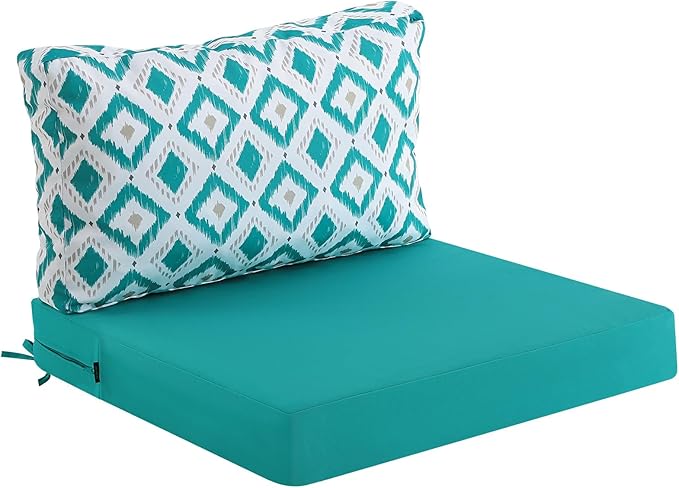 idee-home Outdoor Cushions for Patio Furniture, Outdoor Seat Cushion, Waterproof Hampton Bay Deep Seat Replacement Couch Chair Cushions for Garden Lawn Backyard Deck, 26.5 x 26.5 Peacock Blue Pattern