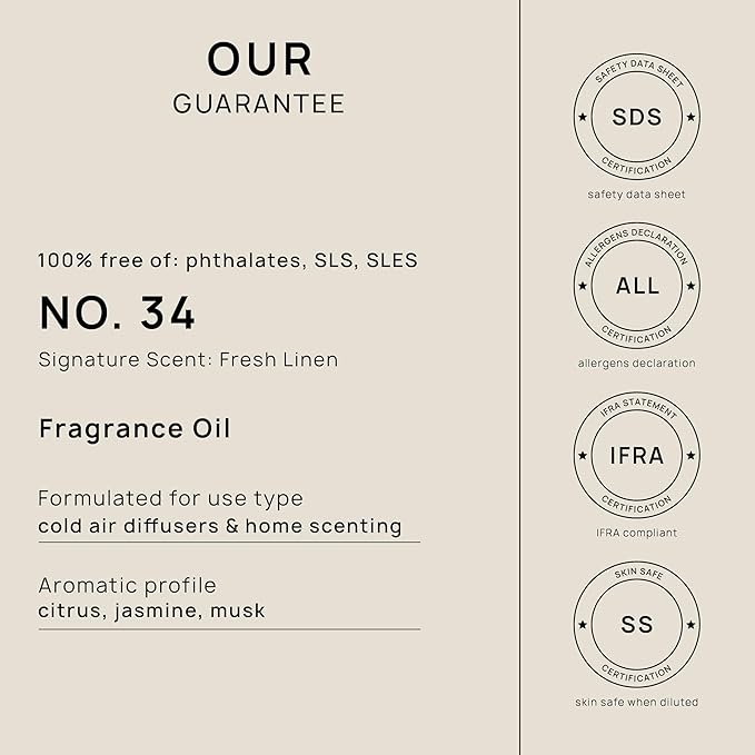 VINEVIDA Fresh Linen Fragrance Oil for Cold Air Diffusers - 16 Fl Oz - Essential Oils for Diffuser Oil Refill & Air Freshener Room Spray