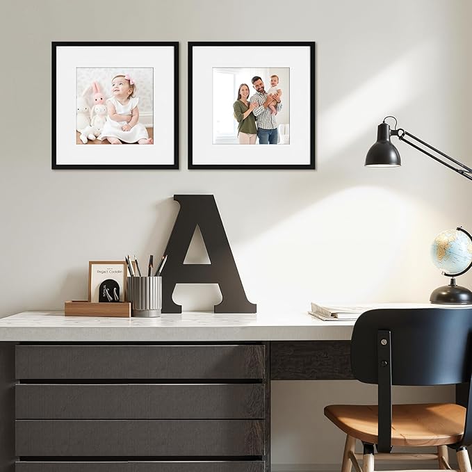 Giftgarden Black 12x12 Picture Frame Set of 4, Matted to 8x8 Picture with Mat, Matted Square Frames for Wall or Tabletop Display