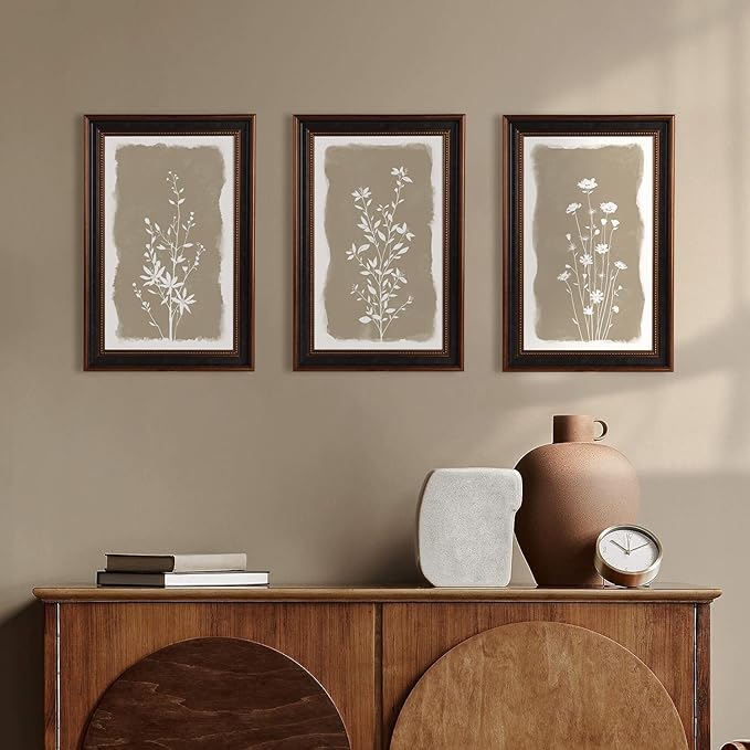 Large Vintage Floral Framed Canvas Wall Art,Neutral Boho Plants Wall Decor,Modern Minimalist Botanical Artwork,Natural Rustic Wildflowers Art Print for Living Room,Bedroom,Office-16 x24 x3