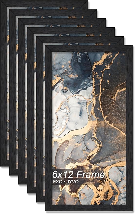 Engineered Wood 6x12 Picture Frame Set of 6, Black Frame for 6 x 12 Inch Picture Poster Photo, Light Weight 6 by 12 Frame with Wood-grain for Wall - 6 Pack/Black/6"x12"