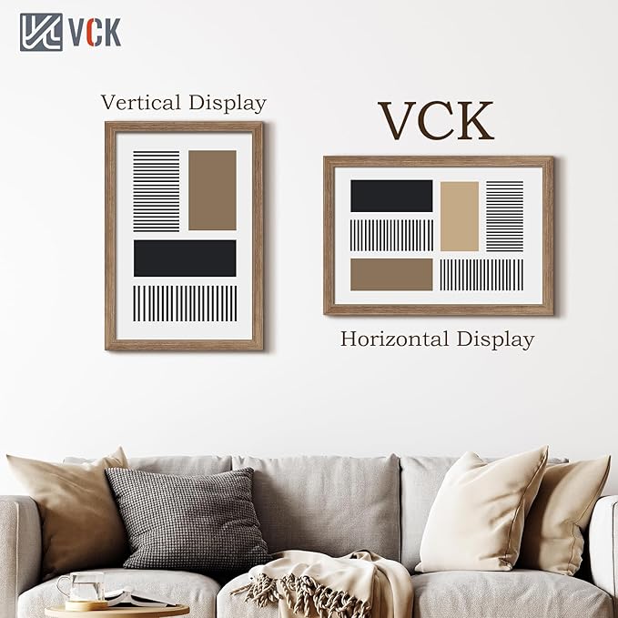 VCK 16x24 Frame 5 Pack - Brown Walnut, Natural Textured Solid Wood Poster Picture Frame, Wall Mounting Hanging