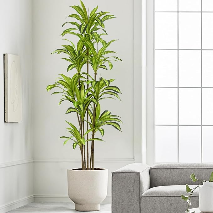 Faux Dracaena Tree 7ft(84in) Artificial Plant with Realistic Leaves and Trunks,Fake Floor Potted Tall Artificial Trees for Home Office Decor Indoor (7Feet,1Pack)
