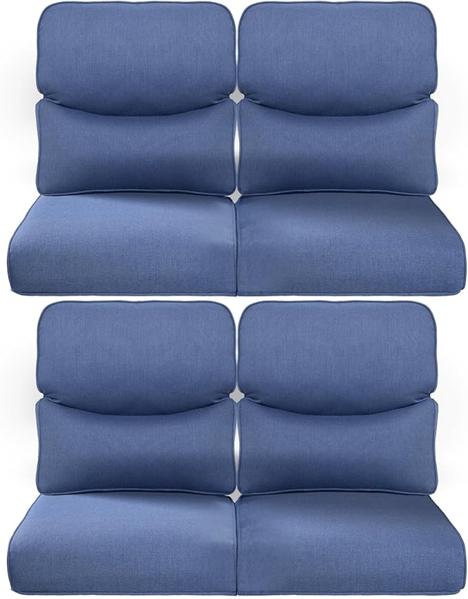 22x25/22x24 Outdoor Chair Cushions Set of 4 - Heavy Duty High Back Replacement Zippered Cushion for Patio Furniture Dining Gliding Rocking Chairs Loveseat L-Shape Sofa - Navy Blue/Smile