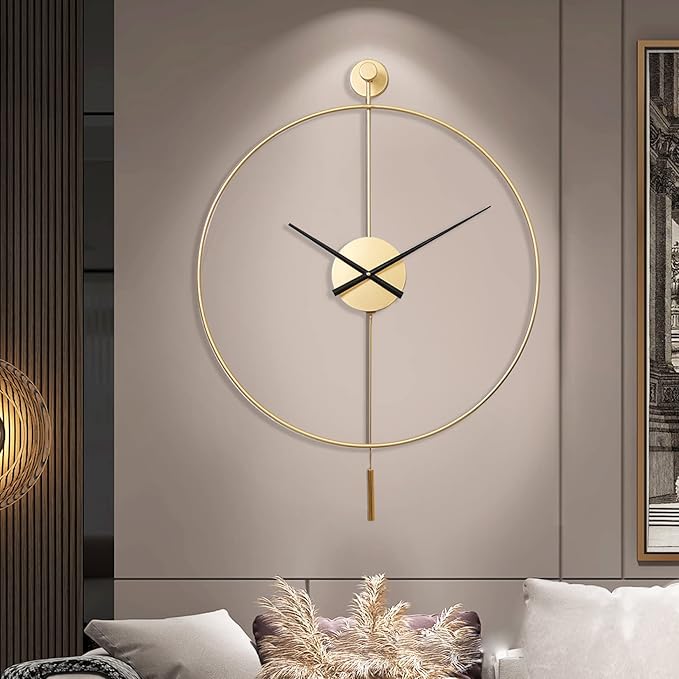 YISITEONE Classical Large Decorative Wall Clock with Pendulum, Modern Non-Ticking Silent Metal Wall Clocks for Living Room, Bedroom, Study, Office, 20‘’
