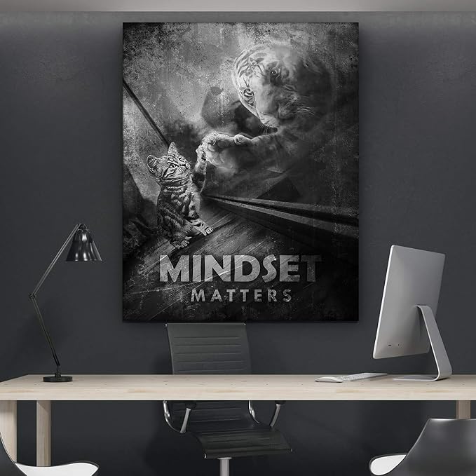 Motivational Wall Art Mindset Matters Canvas Print, Office Decor, Inspiring Framed Prints, Inspirational Entrepreneur Quotes for Wall Art Decoration, Tiger Sign (36" x 24")