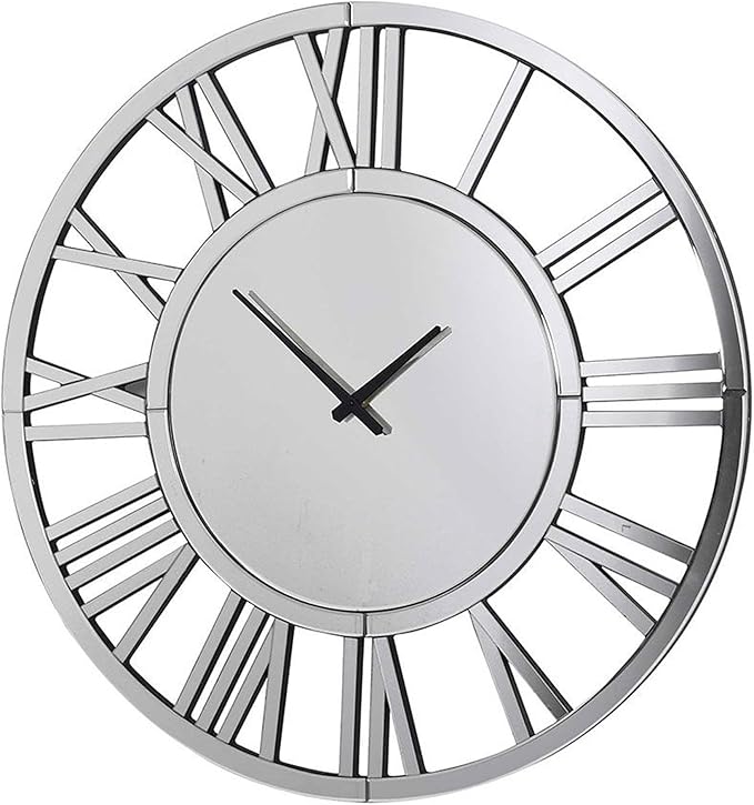 24" Large Wall Clock Decorative, Acrylic Mirrored Clock for Living Room Decor, Battery Operated Big Silver Modern Wall Clocks