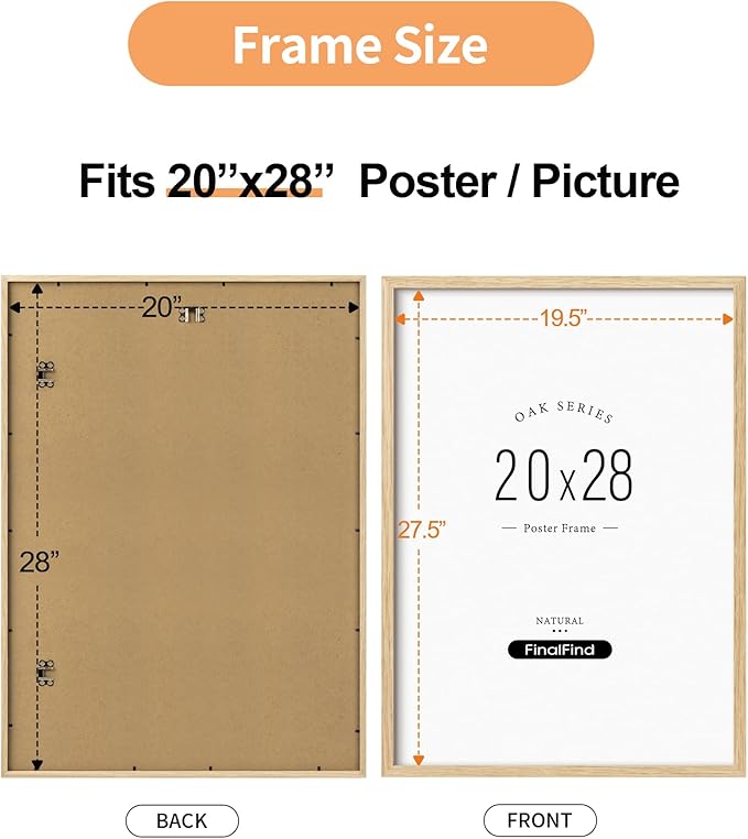 Minimalist 20x28 Picture Frame Set of 3, Natural Solid Oak Wood 20x28 Poster Frame, Lightweight for Wall Mounting(3 Pack, Oak)