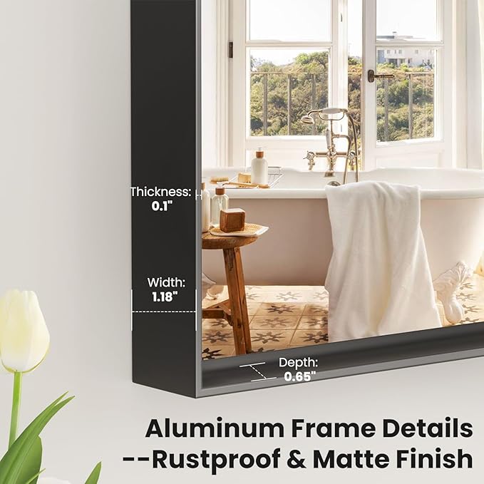 LOAAO Black Bathroom Mirror 72"X32" for Wall, Rectangle Bathroom Vanity Mirror, Tempered Glass, Hangs Vertically or Horizontally, Easy to Install, Modern Design