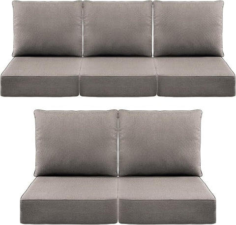 Luxury 6" Outdoor Cushions for Patio Furniture, 24x24x6 Thick Seat Cushion Set of 5, Fade Resistant Couch Chair Replacement Cushions High Density Deep Wicker Chair Cushion w/Removable Cover Gray