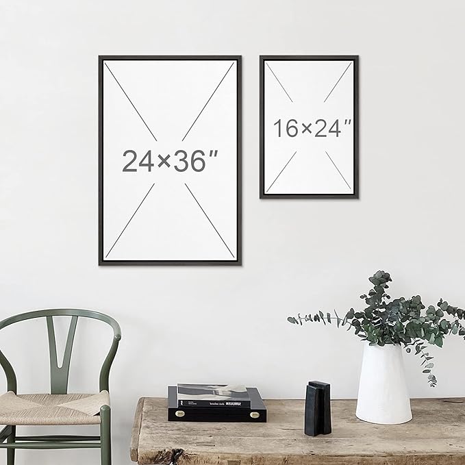MUDECOR Framed Canvas Print Wall Art Pastel Brown Mountain Range Ocean Lake Wilderness Nature Illustrations Modern Art Decorative Calm/Relax Multicolor Rustic Minimal for Bedroom - 16"x24"x2 Black