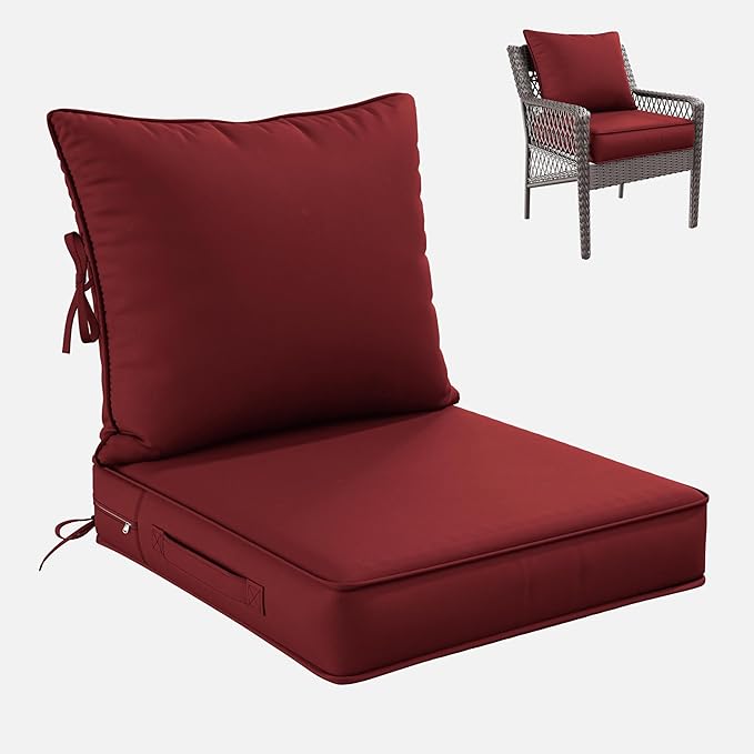 Premium Outdoor Seat Cushion Chair Cushions for Patio Furniture 22 L X 24 W X 4 H Waterproof & Fade Resistant Deep Seat and Backrest Cushion Set with Removable Covers for Chair, Sofa