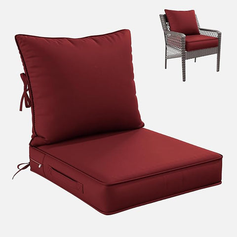Premium Outdoor Seat Cushion Chair Cushions for Patio Furniture 22 L X 24 W X 4 H Waterproof & Fade Resistant Deep Seat and Backrest Cushion Set with Removable Covers for Chair, Sofa