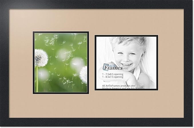 ArtToFrames Collage Photo Frame Double Mat with 2 - 7.5x8.5 Openings and Satin Black Frame