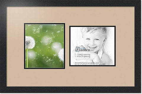 ArtToFrames Collage Photo Frame Double Mat with 2 - 7.5x8.5 Openings and Satin Black Frame