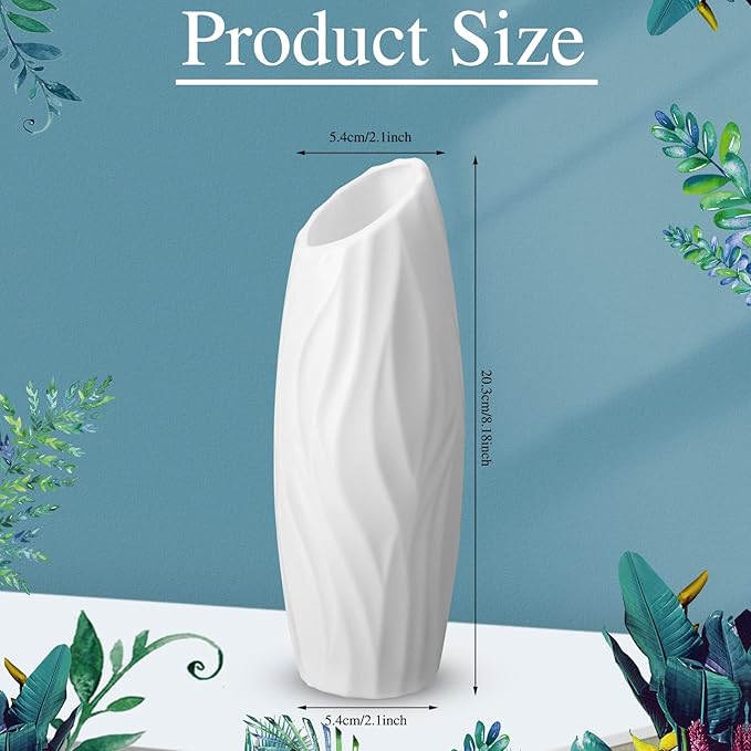 24 Pcs Composite Plastic Flower Vase Ceramic Look Decorative White Unbreakable Plastic Vases for Flower Centerpieces for Living Room Table Home Decor(Elegant Style)