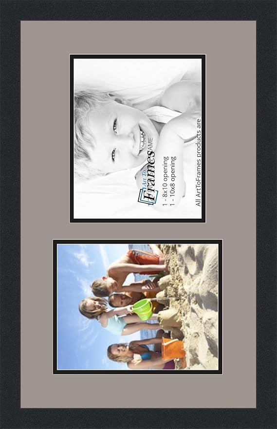 ArtToFrames Collage Photo Frame Double Mat with 2 - 8x10 Openings and Satin Black Frame