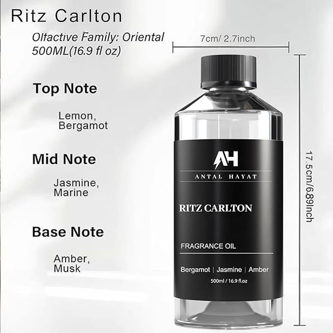 Essential Oil Aromatherapy Inspired by Luxury Hotels - Home Luxury Scent - Antal Hayat Diffuser Oil Scent - Diffuser Oil Blends for Aromatherapy (16.9 Fl oz, Ritz Carlton)