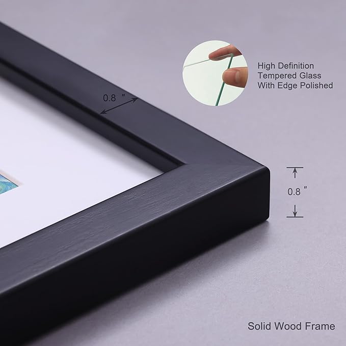 12x12 Picture Frame Set of 4 Made of Solid Wood Photo Frame with Real Glass for Pictures 8x8 with Mat or 12x12 Without Mat,Wall Mount or Tabletop Gallery Photo Frames in Black