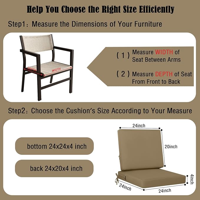 idee-home Outdoor Cushions for Patio Furniture, Outdoor Seat Cushion, Waterproof Couch Hampton Bay Deep Seat Replacement Chair Cushions for Garden Lawn Backyard Deck, 24 x 24