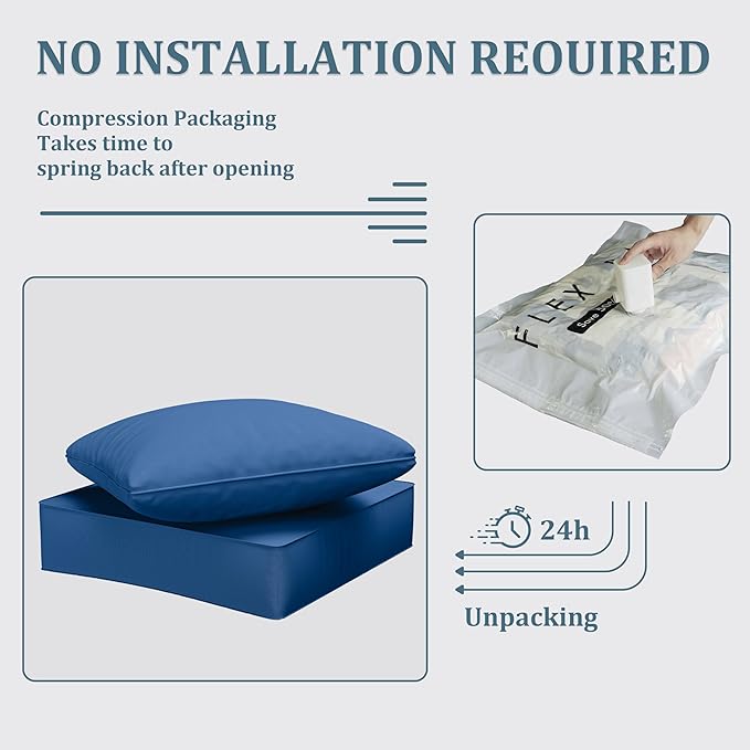 Outdoor Seat Cushion Set 24 x 24 x6.5 Inch Splash-Proof & Fade Resistant Patio Furniture Cushions with Removable Cover Deep Seat & Back Cushion with Straps for Chair Sofa Couch