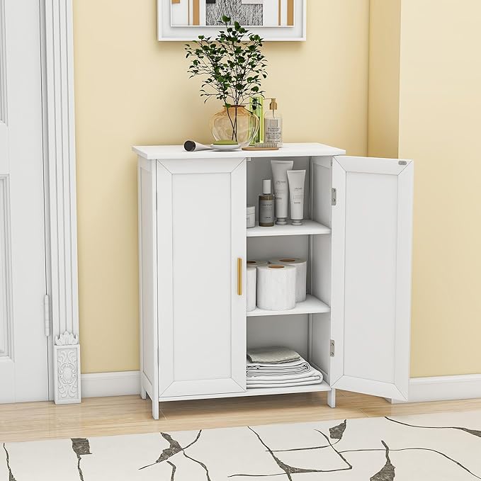 Bathroom Storage Floor Cabinet Freestanding Organizer with Adjustable Shelves for Bathroom Bedroom Laundry Room,2 Doors