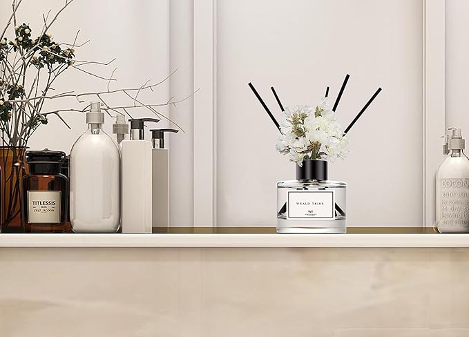 WEALD TRIBE Real Flower Reed Diffuser Set of 3 for Bathroom Shelf Decor, Sticks Diffuser with Essential Oils Included | Lavender & Eucalyptus,Jasmine & Lily,Sandalwood Rose Scent(1.7 fl oz/Pack)