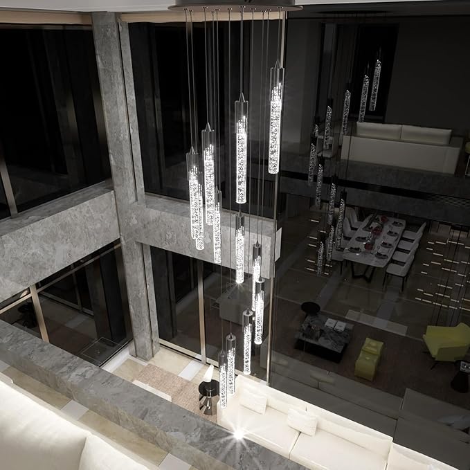 Flashing God Modern LED Chandelier, 10 Lights Black Dimmable Pendant Light with Remote High Ceiling Chandelier for Staircase Living Room Hallway Foyer
