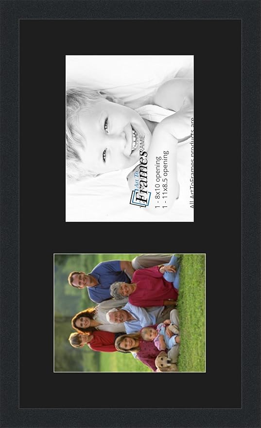 ArtToFrames Collage Photo Frame Double Mat with 1-8.5x11, 8x10 Openings with Satin Black Frame and Black mat.