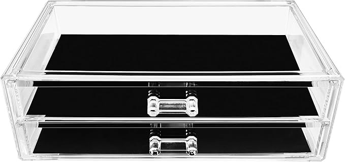 Sorbus Stackable Acrylic Drawers - 2 Clear Storage Drawers for Organizing Make up Palettes, Nail Polish, Hair Accessories, Cosmetics & Beauty Supplies - Makeup Organizer for Vanity, Bathroom Organizer