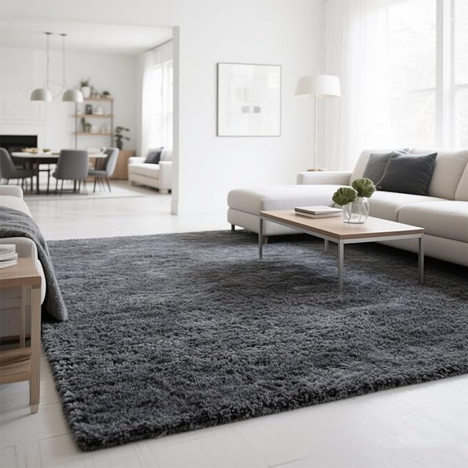 Grey Fluffy 8x10 Area Rug for Living Room, Plush Shag Rugs for Bedroom, Large Soft Furry Carpets for Kids Room, Modern Indoor Nursery Carpet for Classroom Dorm Cozy Comfy Home Decor