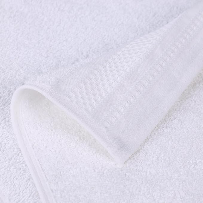 Superior Honeycomb 100% Cotton 500 GSM 12 Piece Bath Towel Set, 6 Washcloths, 4 Hand, 2 Bath Towels, Ideal for Bathroom, Kitchen or Beach, Quick Dry, Jacquard and Solid, Mid-Weight, White
