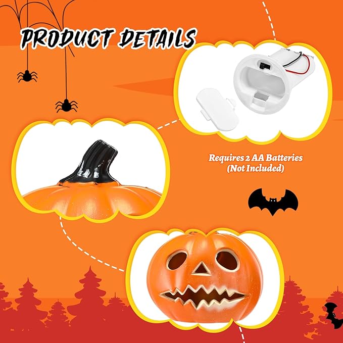 6 Pcs Halloween Pumpkin Lantern Set Light up Pumpkin Lamp LED Light Orange Halloween Decoration for Porch Front Door Outdoor Party Holiday Supplies (Orange)
