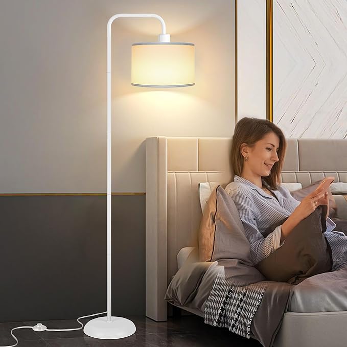 [Upgraded] LED Floor Lamp for Living Room, 3 Color Temperature Floor Lamp with Foot Switch Modern Standing Lamp Tall Pole Floor Reading Lamp for Bedroom, Study Room, Office, 9W Bulb Included, White