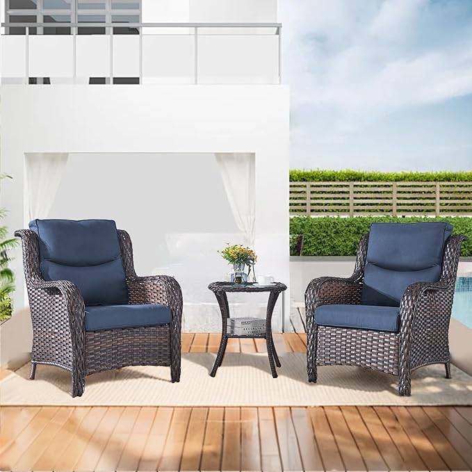 Patio Cushions for Outdoor Furniture - 22×24 Inches High Back and Deep Seating Outdoor Cushion for Patio Chairs Sofa Couch Loveseat Water Resistant(Blue/2 Set/Smile)