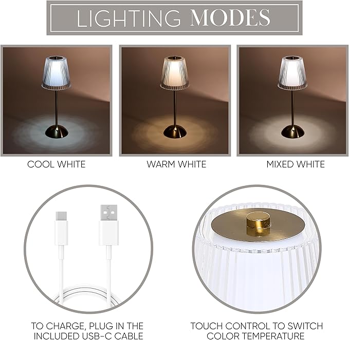 Camden Reed Table Lamp, Desk lamp, 3 Different Lighting Modes, Modern Minimal Design for Dinner/Coffee Table/Restaurant/Bedroom, Classic Gold