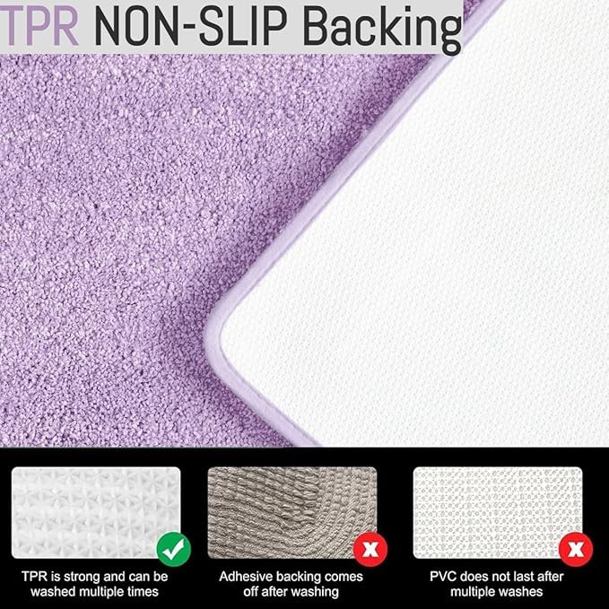 YHF Bathroom Rugs 17" X 24", Extra Thick & Soft Microfiber Shaggy, Machine Washable Bath Mats, Absorbent Bath Rugs, Non-Slip Rubber Backing Bath Mat for Bathroom Floor, Tub and Shower, Lavender