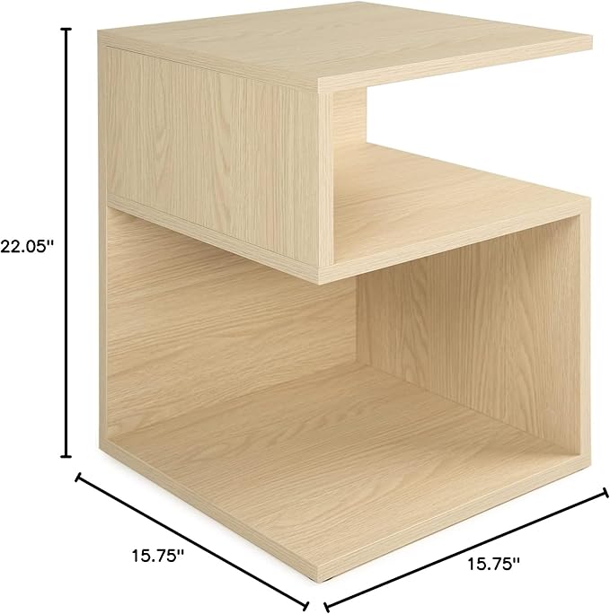 Tokyo S Minimalist 3 Tier End Table - Minimalist 3-Tier Wood Nightstand for Small Spaces with Open Storage - Japanese-Inspired Bedside Table for Bedroom (Natural)
