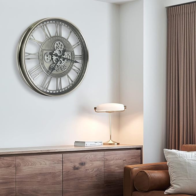 DORBOKER Real Moving Gears Wall Clock Large Modern Metal Clocks for Living Room Decor, Industrial Steampunk Unique Vintage Rustic Decorative Clock for Home Farmhouse Office, 21 Inch,Gunmetal Roman