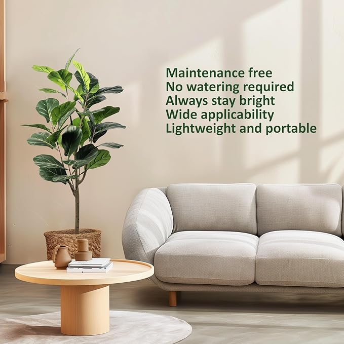 Artificial Fiddle Leaf Fig Tree, 4FT Faux Ficus Lyrata Plant Tall Fake Tree for Home Decor Artificial Tree for Indoor Office Living Room (Fiddle Leaf Fig Tree, 4 FT)
