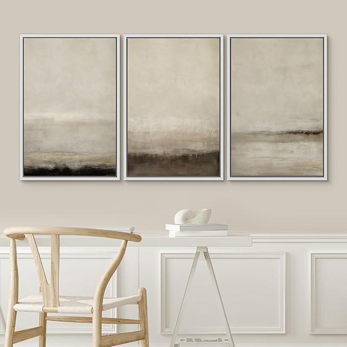 SIGNWIN Framed Canvas Print Wall Art Set Misty Horizons Tranquil Scenery in Monochrome Abstract Modern Art Bohemian Decorative for Living Room, Bedroom, Office - 24"x36"x3 White