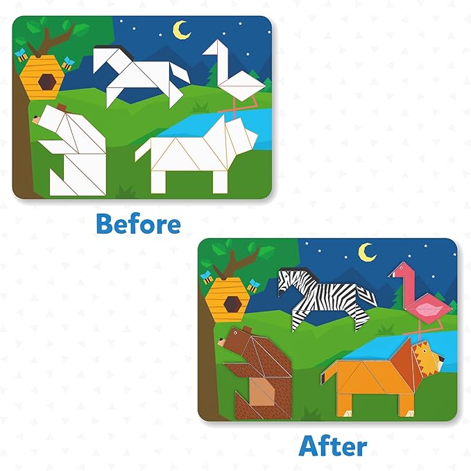 Skillmatics Tangram Sticker Puzzles - Educational Art & Craft Activity with 150+ Foam Tangram Stickers, Creative Toys & Games for Boys & Girls Ages 4, 5, 6, 7
