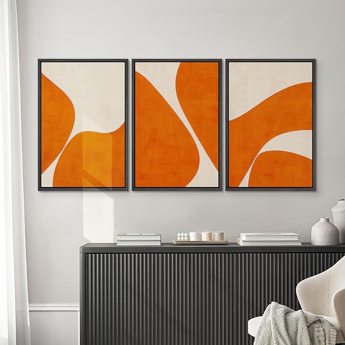 SIGNWIN Framed Wall Art Print Set Modern Abstract Orange Geometric Mid-Century Minimalist Photography Modern Art Minimalist Closeup Dramatic for Living Room, Bedroom, Offic - 24"x36"x3 BLACK