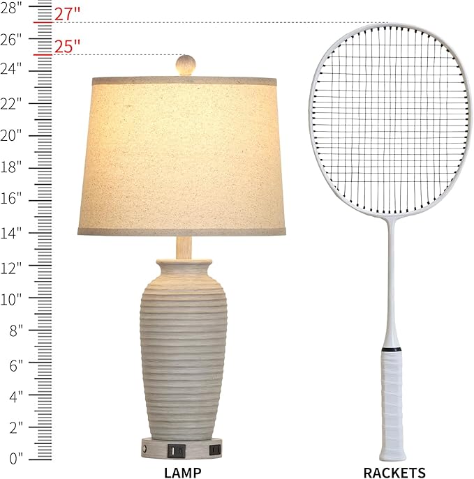 25" Farmhouse Jar Table Lamps Set of 2, 3 Way Touch Control Rustic Bedside Lamps with USB A+C Ports & AC Outlet, Pot Nightstand Lamps for Bedroom Living Room (LED Bulbs Included)