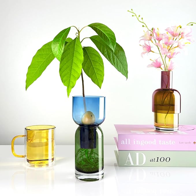 Cloudnola Reversible Glass Flower Vase and Bud Vase Set of 2, Blue & Green and Pink & Yellow, Ideal Gift Set, for Home, Wedding, and Event Decor